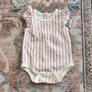 Pehr Pink Striped Ruffle Sleeve Bodysuit